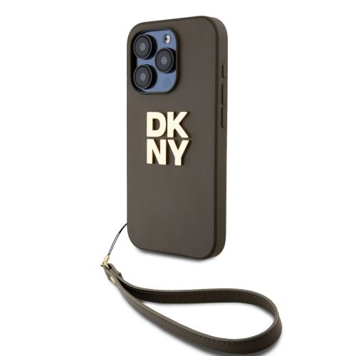 DKNY PU Leather Stack Logo Wrist Strap Zadní Kryt pre iPhone 15 Pro Green