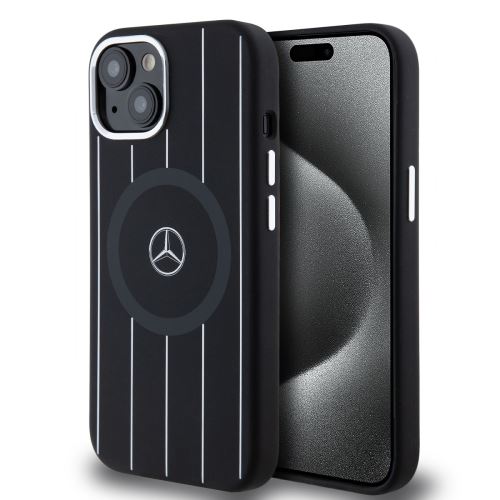 Mercedes Liquid Silicon Stripes Pattern MagSafe Zadní Kryt pre iPhone 15 Black