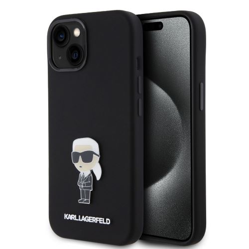 Karl Lagerfeld Liquid Silicone Metal Ikonik Zadní Kryt pre iPhone 15 Black