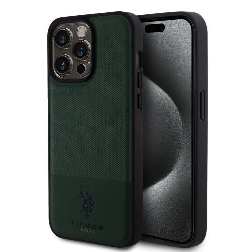 U.S. Polo PU Leather Mesh Pattern Double Horse Zadní Kryt pre iPhone 15 Pro Max Green