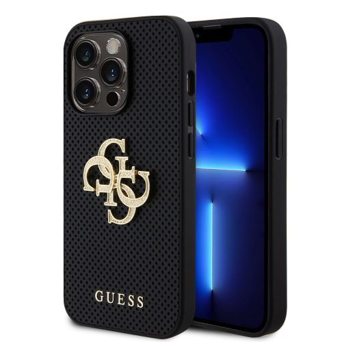 Guess PU Perforated 4G Glitter Metal Logo Zadní Kryt pre iPhone 14 Pro Max Black