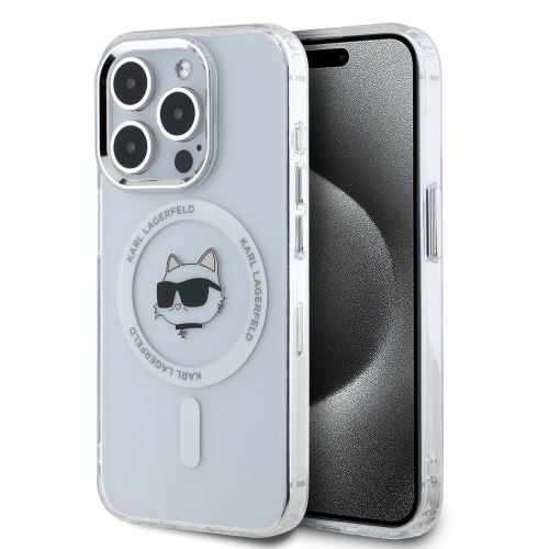 Karl Lagerfeld IML Choupette Head Metal Frame MagSafe Zadní Kryt pre iPhone 15 Pro Max Transparent