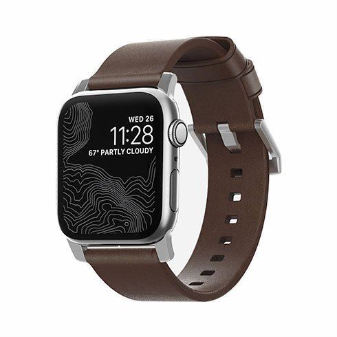 Nomad kožený remienok pre Apple Watch 38/40/41 mm - Modern Brown/Silver Hardware