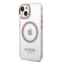 Guess Transparent MagSafe Kompatibilní Zadní Kryt pre iPhone 14 Plus Pink