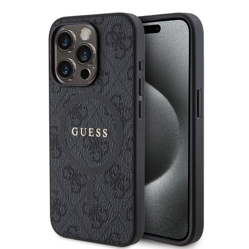 Guess PU Leather 4G Colored Ring MagSafe Zadní Kryt pre iPhone 15 Pro Black