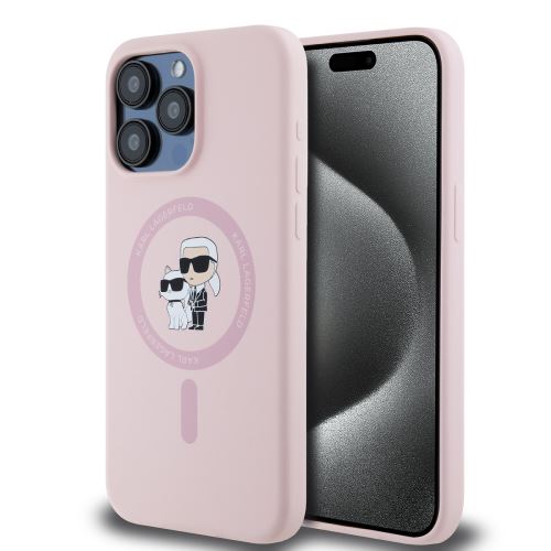 Karl Lagerfeld Liquid Silicone Karl and Choupette Magsafe Zadní Kryt pre iPhone 15 Pro Pink