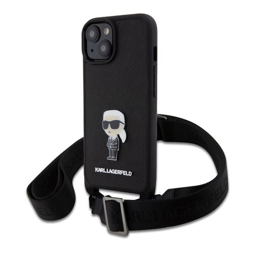Karl Lagerfeld Saffiano Crossbody Metal Ikonik Zadní Kryt pre iPhone 15 Black