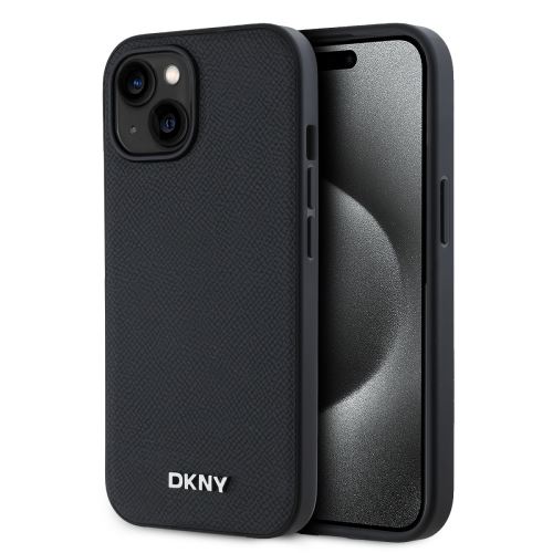 DKNY PU Leather Silver Metal Logo Magsafe Zadní Kryt pre iPhone 13 Black