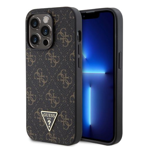 Guess PU Leather 4G Triangle Metal Logo Zadní Kryt pre iPhone 14 Pro