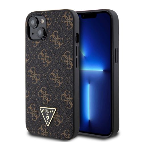 Guess PU Leather 4G Triangle Metal Logo Zadní Kryt pre iPhone 13 Black