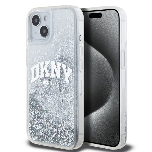 DKNY Liquid Glitter Arch Logo Zadní Kryt pre iPhone 15 Transparent