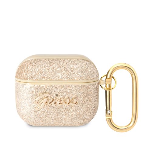Guess Glitter Flakes Metal Logo puzdro pre AirPods 3 Gold