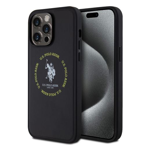 U.S. Polo PU Leather Printed Round Double Horse MagSafe Zadní Kryt pre iPhone 15 Pro Max Black