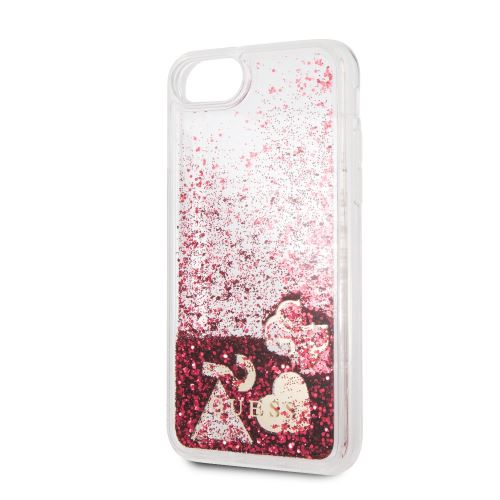Guess New Glitter Hearts puzdro pre Apple iPhone 8 Rapsberry