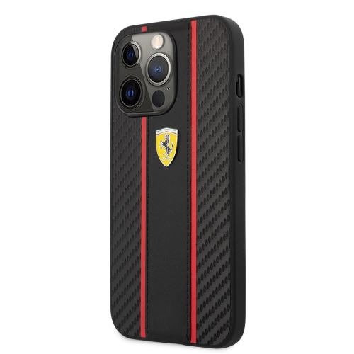 Ferrari PU Carbon Effect Metal Logo Zadní Kryt pre iPhone 14 Pro Max Black