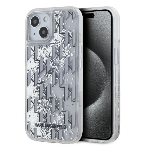 Karl Lagerfeld Liquid Glitter Monogram Gradient Zadní Kryt pre iPhone 15 White