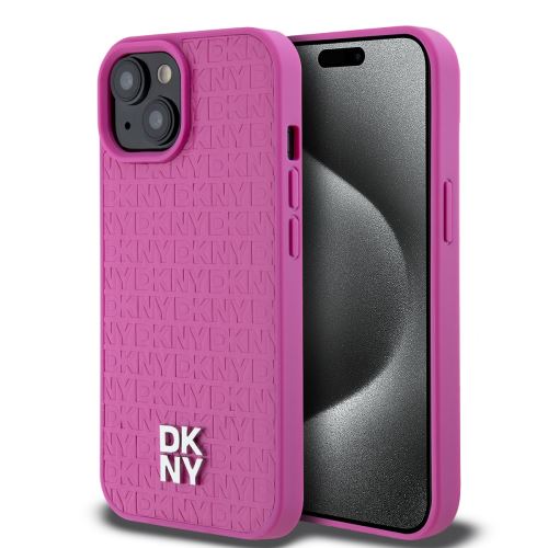DKNY PU Leather Repeat Pattern Stack Logo Magsafe Zadní Kryt pre iPhone 15 Pink