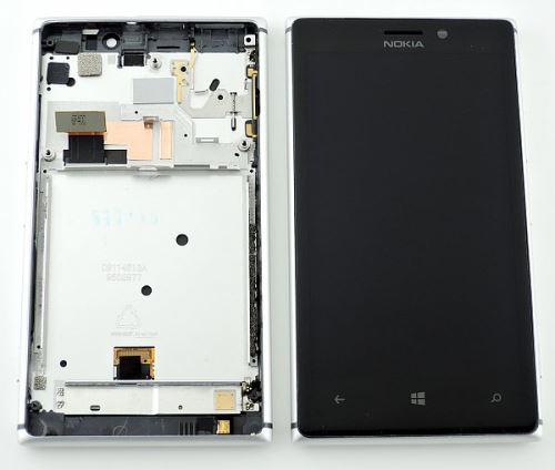 Nokia Lumia 925 predný kryt + LCD + dotyk strieborný