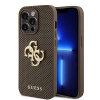 Guess PU Perforated 4G Glitter Metal Logo Zadní Kryt pre iPhone 15 Pro Max Taupe
