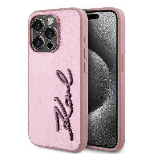 Karl Lagerfeld Wrinkled PU Signature Logo Zadní Kryt pre iPhone 15 Pro Max Pink