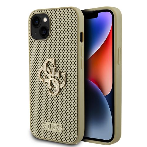 Guess PU Perforated 4G Glitter Metal Logo Zadní Kryt pre iPhone 13 Gold