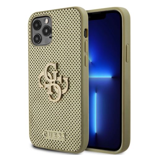 Guess PU Perforated 4G Glitter Metal Logo Zadní Kryt pre iPhone 12/12 Pro Gold