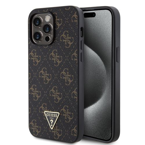 Guess PU Leather 4G Triangle Metal Logo Zadní Kryt pre iPhone 14 Pro Max Black