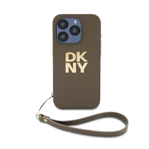 DKNY PU Leather Stack Logo Wrist Strap Zadní Kryt pre iPhone 15 Pro Max Green