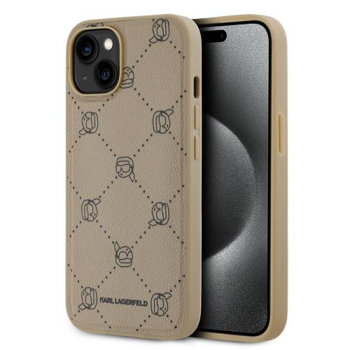 Karl Lagerfeld PU Karl Heads Pattern Magsafe Zadní Kryt pre iPhone 14 Beige