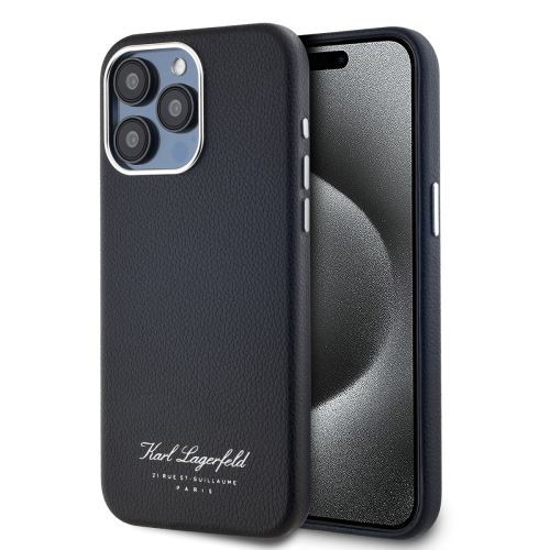Karl Lagerfeld Grained PU Hotel RSG Zadní Kryt pre iPhone 15 Pro Black