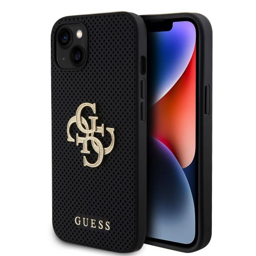 Guess PU Perforated 4G Glitter Metal Logo Zadní Kryt pre iPhone 15