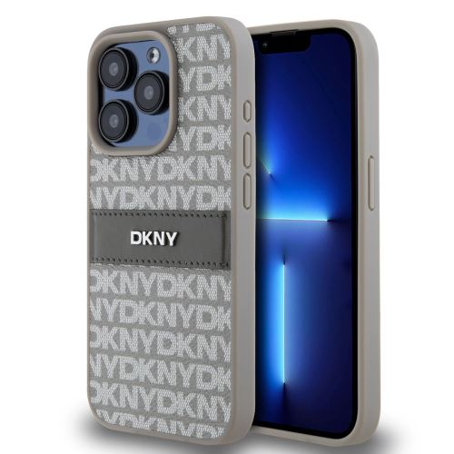 DKNY PU Leather Repeat Pattern Tonal Stripe Zadní Kryt pre iPhone 14 Pro Max Beige