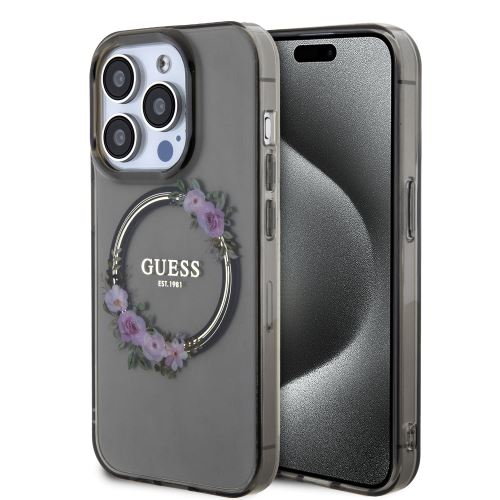 Guess PC/TPU Flowers Ring Glossy Logo MagSafe Zadní Kryt pre iPhone 13 Pro Max Black