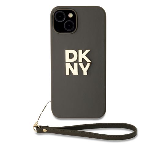 DKNY PU Leather Stack Logo Wrist Strap Zadní Kryt pre iPhone 13 Green