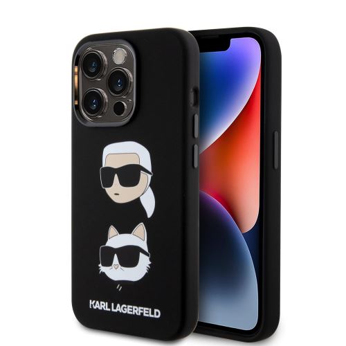Karl Lagerfeld Liquid Silicone Karl and Choupette Heads Zadní Kryt pre iPhone 15 Pro Black