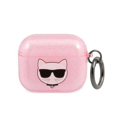 Karl Lagerfeld TPU Glitter Choupette Head puzdro pre Airpods 3 Pink