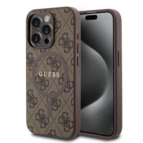 Guess PU Leather 4G Colored Ring MagSafe Zadní Kryt pre iPhone 15 Pro Brown