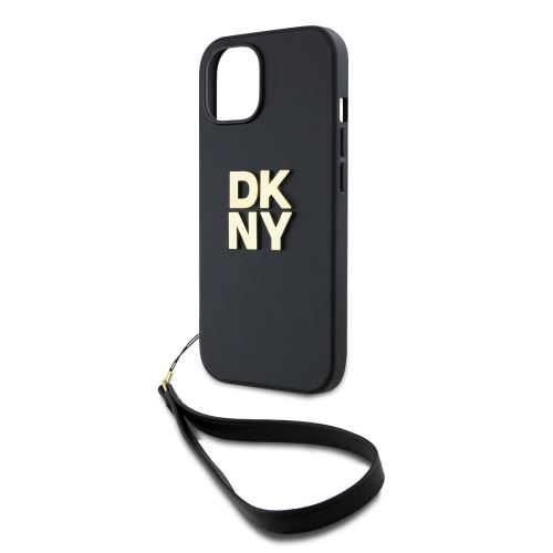 DKNY PU Leather Stack Logo Wrist Strap Zadní Kryt pre iPhone 14 Black