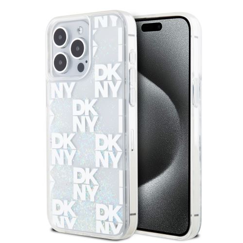 DKNY Liquid Glitter Checkered Pattern Zadní Kryt pre iPhone 15 Pro Max Transparent