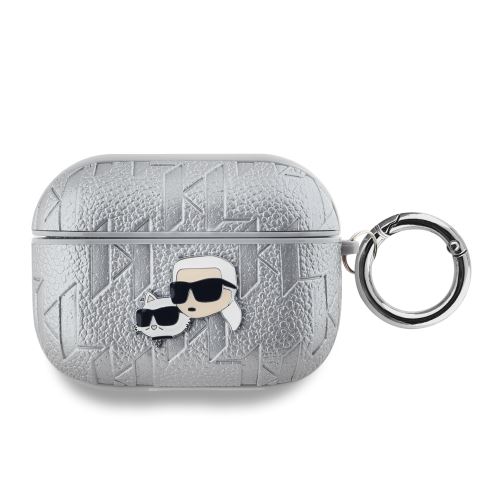 Karl Lagerfeld PU Embossed Karl and Choupette Heads puzdro pre AirPods Pro Silver