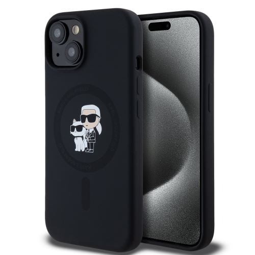 Karl Lagerfeld Liquid Silicone Karl and Choupette Magsafe Zadní Kryt pre iPhone 14 Black