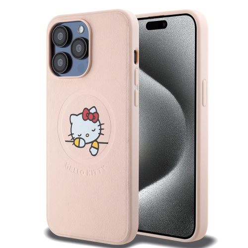 Hello Kitty PU Kitty Asleep Logo MagSafe Zadní Kryt pre iPhone 15 Pro Max Pink
