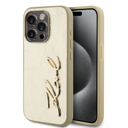 Karl Lagerfeld Wrinkled PU Signature Logo Zadní Kryt pre iPhone 15 Pro Max Gold