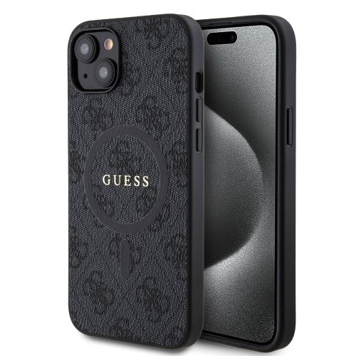 Guess PU Leather 4G Colored Ring MagSafe Zadní Kryt pre iPhone 15 Plus Black
