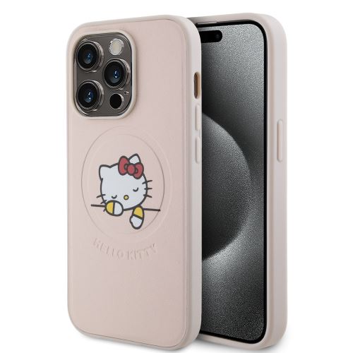 Hello Kitty PU Kitty Asleep Logo MagSafe Zadní Kryt pre iPhone 15 Pro Pink