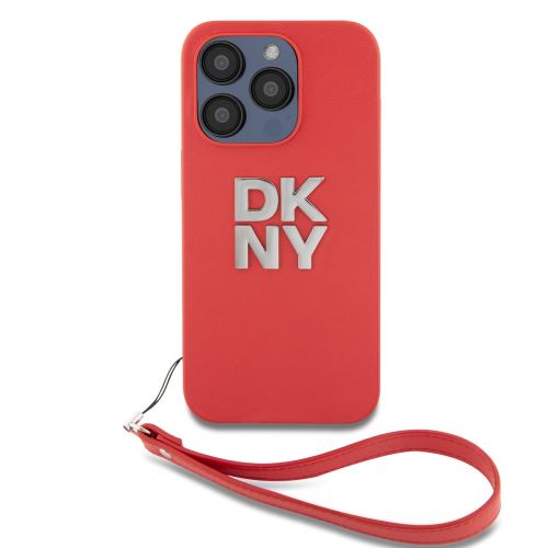 DKNY PU Leather Stack Logo Wrist Strap Zadní Kryt pre iPhone 15 Pro Pink