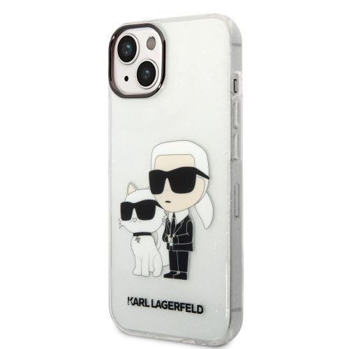 Karl Lagerfeld IML Glitter Karl and Choupette NFT Zadní Kryt pro iPhone 14 Transparent