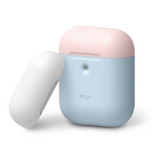 Elago Airpods 2 Silicone Duo Case - Pastel Blue/ Pink, White