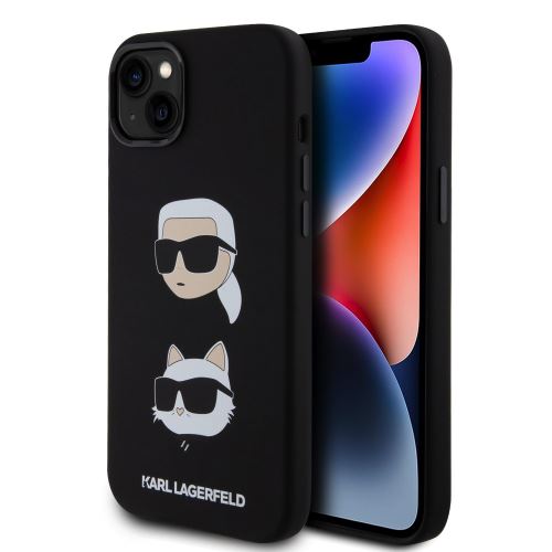 Karl Lagerfeld Liquid Silicone Karl and Choupette Heads Zadní Kryt pre iPhone 15 Plus Black
