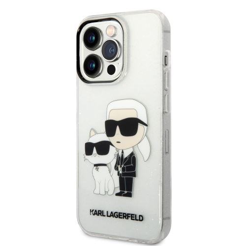 Karl Lagerfeld IML Glitter Karl and Choupette NFT Zadní Kryt pro iPhone 14 Pro Transparent